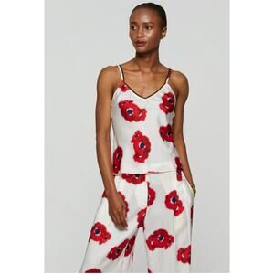 Nwt Serena Bute Wide Leg Trousers in Poppy Red White Size 14 Silk Viscose